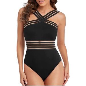Chic Black and Tan Women's One-Piece Swimsuit